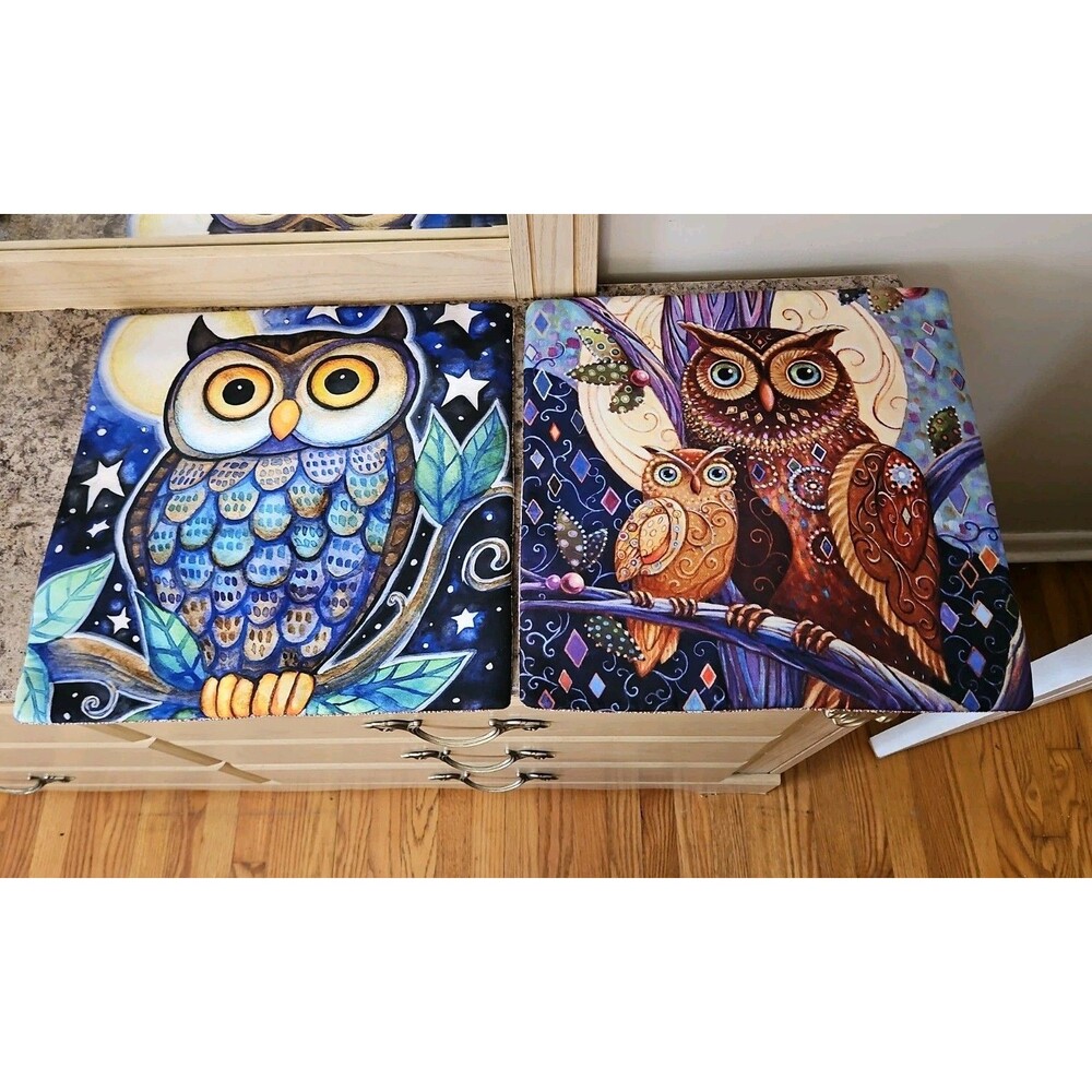Set of 2 Opulent Owls Jewel Tone Reversible Throw Pillow Covers 15.5"x15.5" NWOT